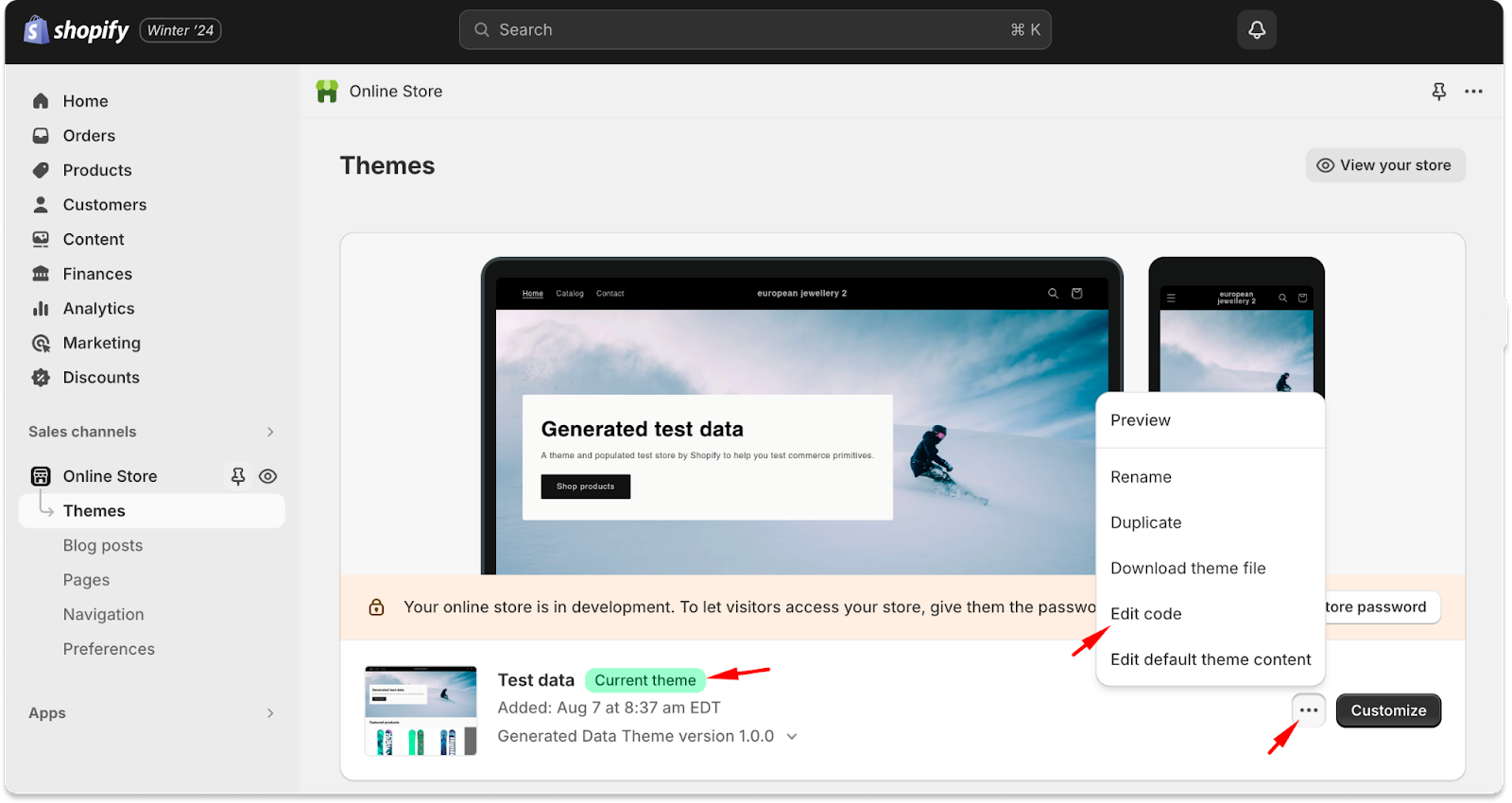 Online Store > Themes in your Shopify admin