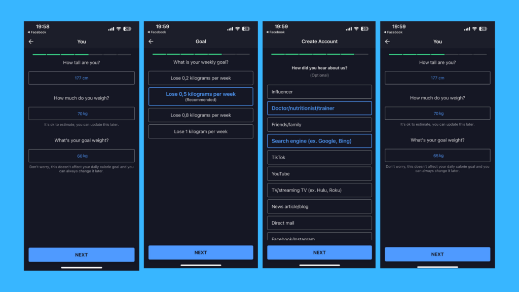 MyFitnessPal app onboarding