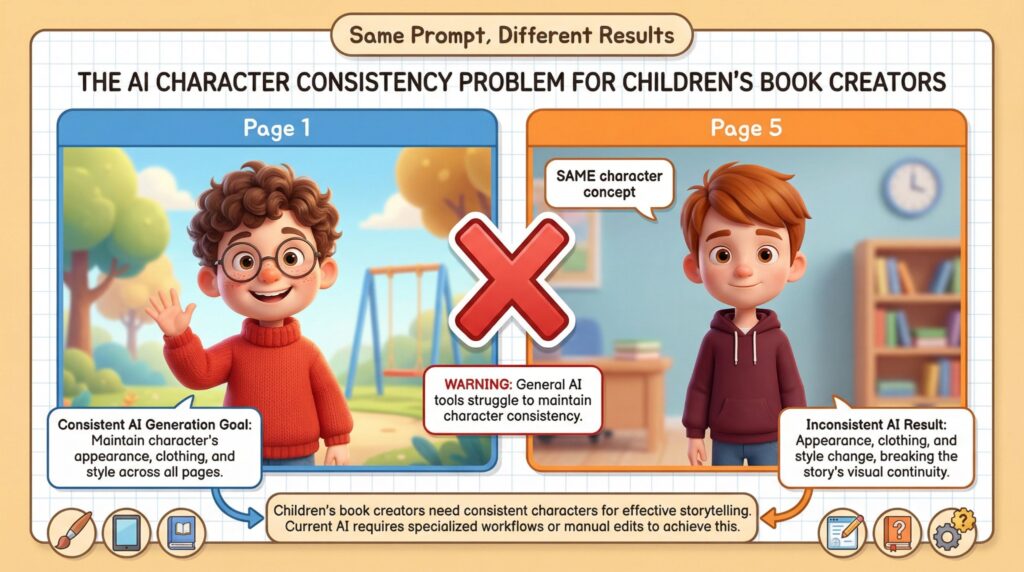 Same prompt, different AI character results showing inconsistency.