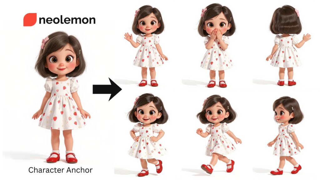 Character anchor pose sheet for a girl character.