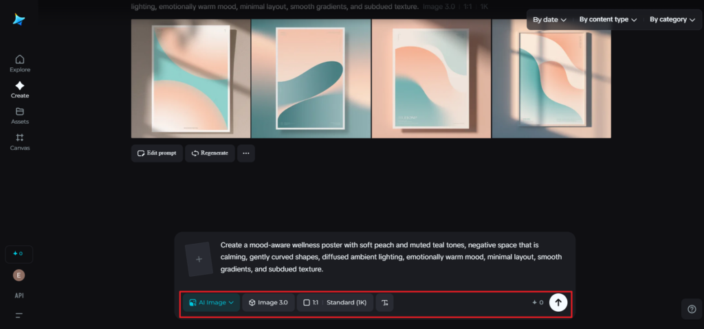 Dreamina - Tweak parameters and generate