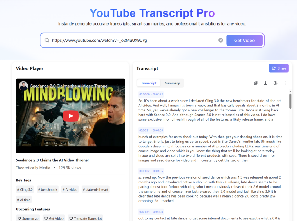 YouTube Transcript Pro