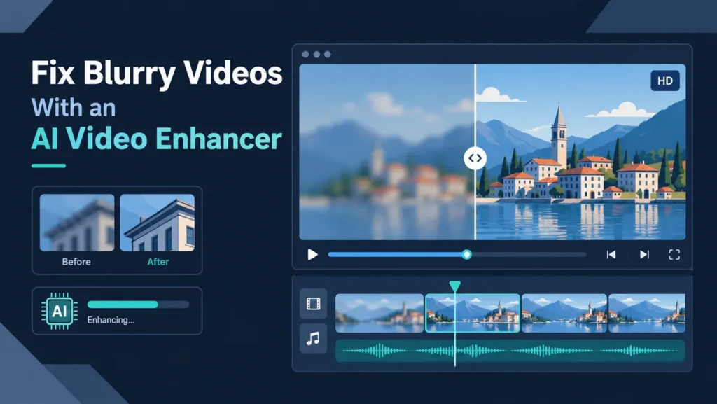 Fixing a blurry video with an AI video enhancer, before and after comparison