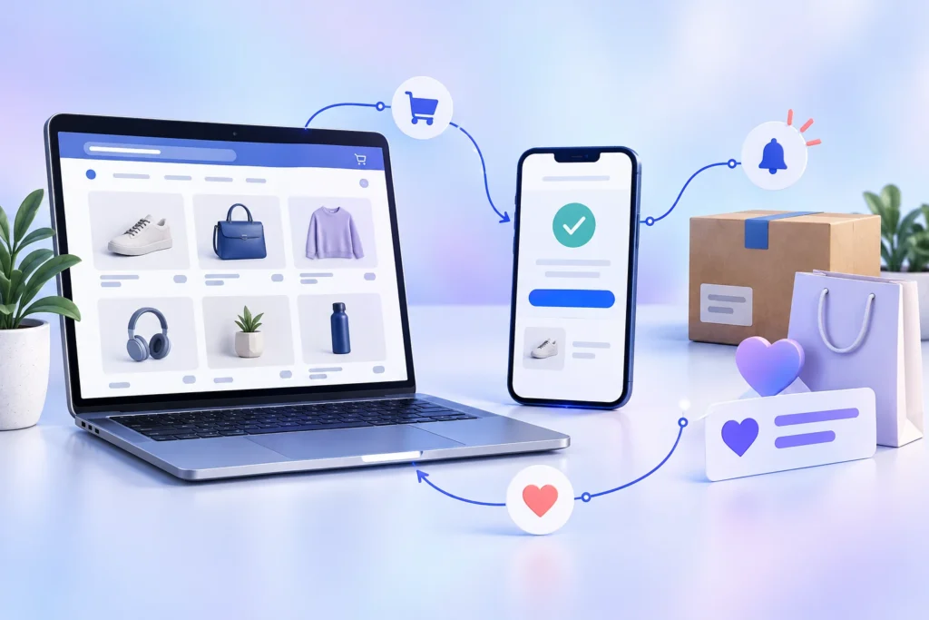 Connected ecommerce journey across a website and mobile app