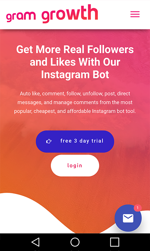 screenshots of app app description get instagram followers with gram growth s instagram bot - instagram liek follow unfollow bot